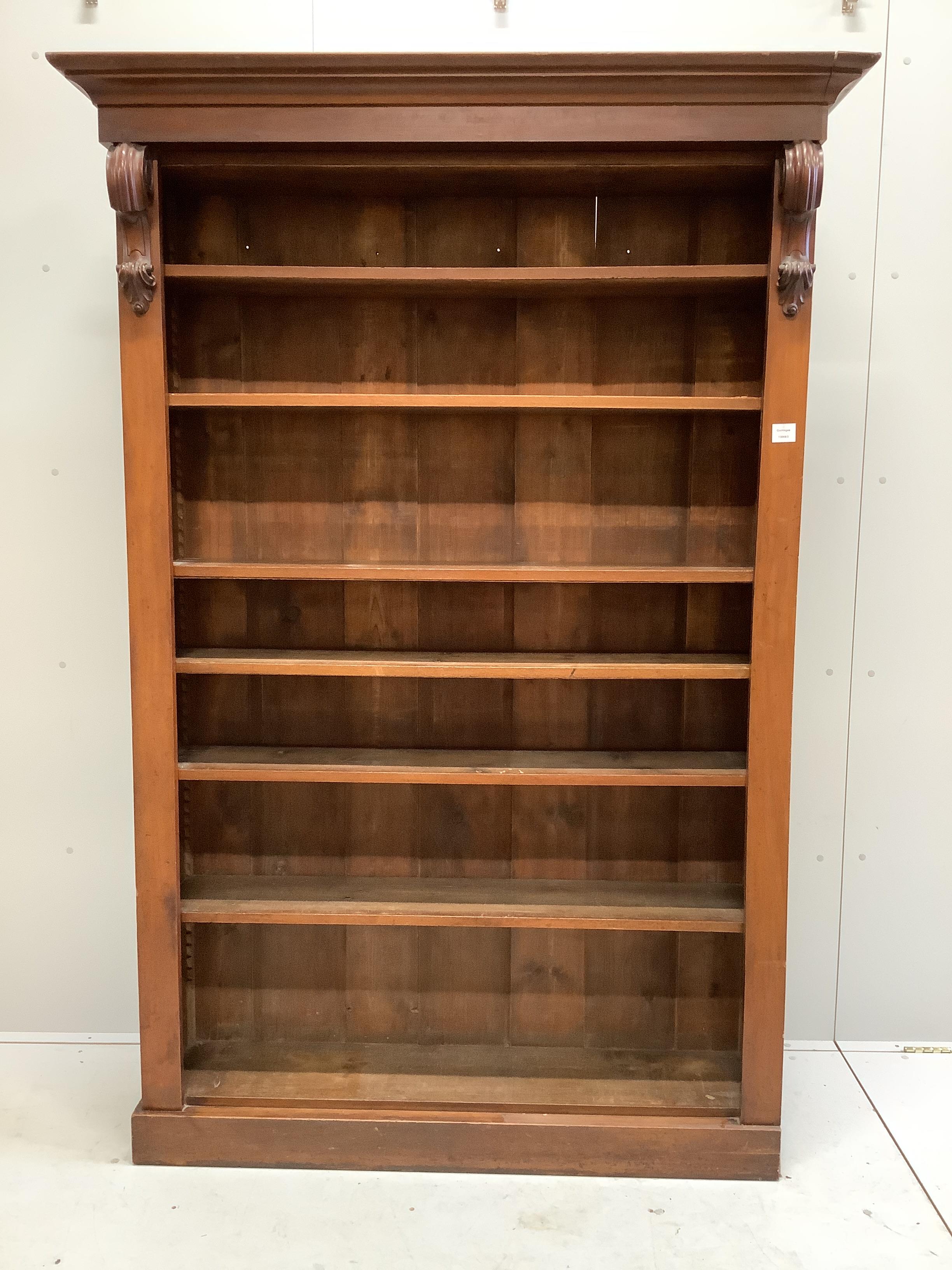 A Victorian mahogany library open bookcase, width 137cm, depth 39cm, height 202cm
